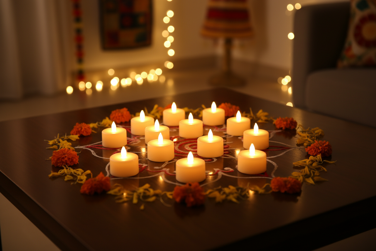 (Pack of 12 Pieces) Led Tea Light Candle for Home Decoration, Yellow Led Diya for Eco-Friendly Diwali Decorations